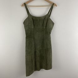 ARTURO Vintage 90s Army Green Suede Leather Grunge Asymmetrical Hem Mini Dress