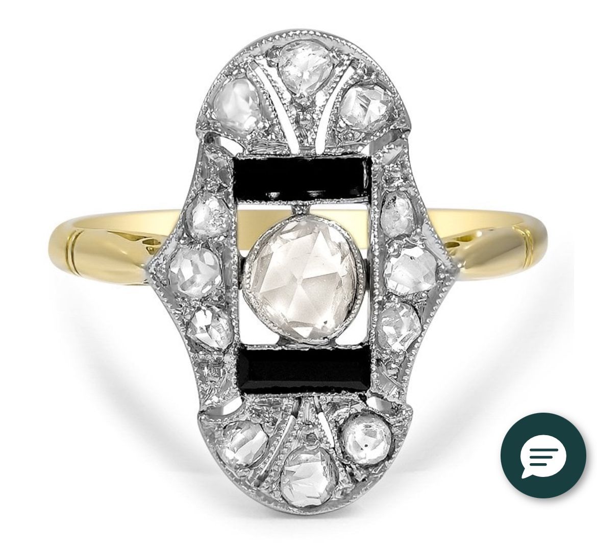 Antique Art Deco Diamond & Onyx Ring 18k Yellow Gold & White Gold With Rose Cut Diamonds And Onyx Baguettes Size 6