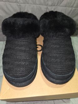 Womens UGG Size 7 Cluggette Cabelle Knit Slipper Slide Cable BLK Black