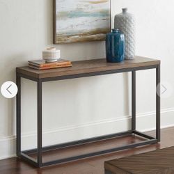 Excellent Rustic TV Console Sofa Table With Metal Base And Wood Charcoal Finish