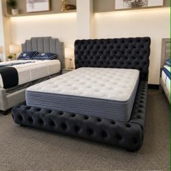 Black queen size platform bed frame