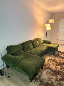 Green Corduroy Sectional Sofa with Chaise