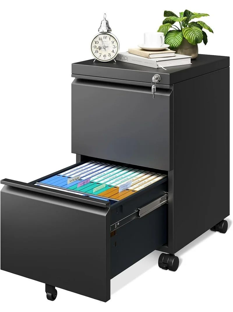 AODK File Cabinet for Home Office, Fully Assembled Filing Cabinet 2 Drawer Rolling File Cabinets with Lock, Small Mobile File Storage Cabinets for A4/