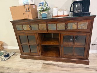 Rustic Wood Sideboard / Buffet Cabinet with Slate & Glass Accents