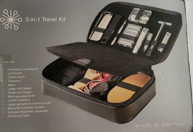 Croft & Barrow 3-in-1 Travel Kit With Leather Case. No Box. NEW