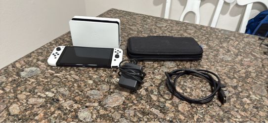 Nintendo Switch OLED Bundle – White Joy-Cons + Dock, Charger & Case