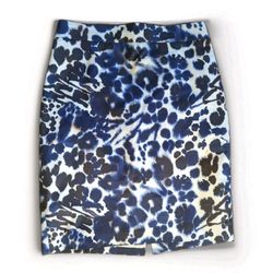 ANN TAYLOR Pencil Skirt SZ 6 Petite Lined Blue Brown Graphic Watercolor Animal Print