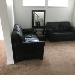 Leather Couch & Love Seat & End Table