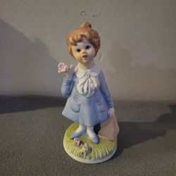 Vintage Girl With Blue Dress Figurine 