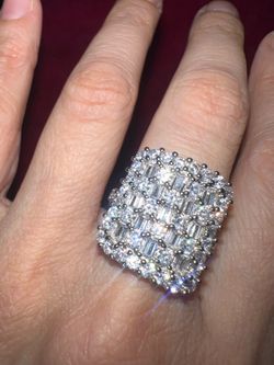 Iced Out Baguette Ring Sterling Silver 925 Size 8 Chunky Heavy