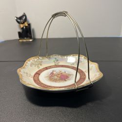 Cosmos Japan Vintage 1960s Lusterware Courting Couple Bride Basket Metal Handle