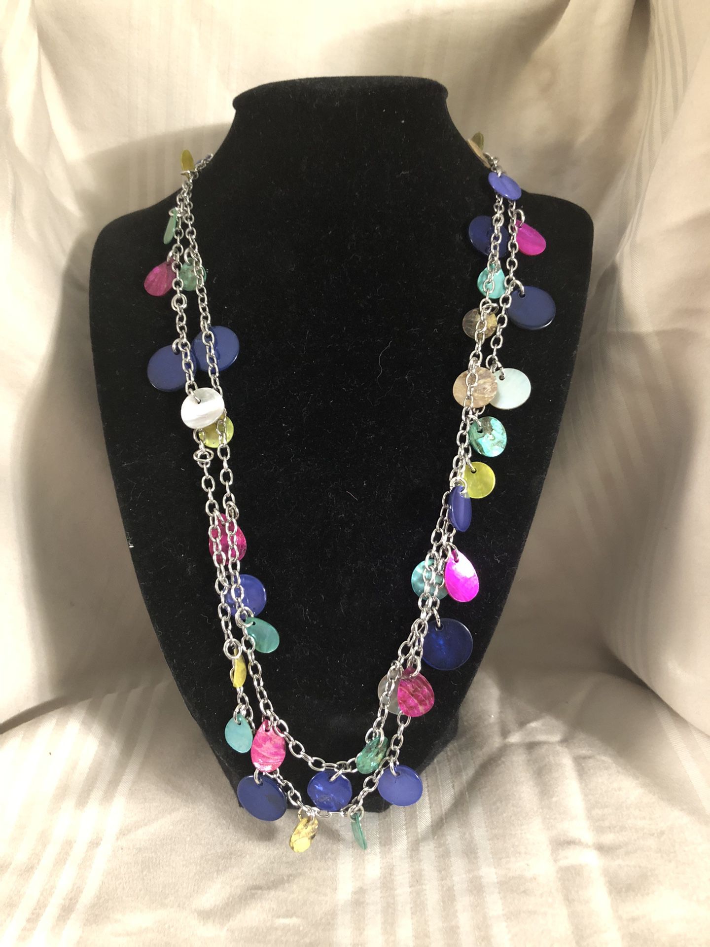 Lia Sophia Long Colorful Flat Disc Necklace 46” With 4” Extension Great Condition 