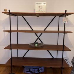 Pottery Barn industrial-style metal & wood shelving unit – $250 