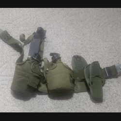 2  Military Belt With Decanters Knife Seath And Pistol Holster