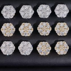 Bling Iced Out Strew Back Round 925 Silver 13mm Hiphop VVS Moissanite Diamond Cluster Stud Earrings