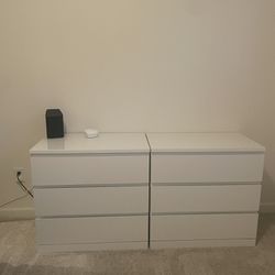 2 IKEA MALM 3-drawer Chests With Additional Glass Tops