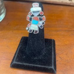 Vintage Indian Zuni Ring Turquoise Coral Sterling Size 6 