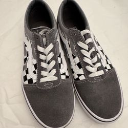 Vans Kid'sWard Flame Check Grey Pewter/White Skate Shoes - Size 5y