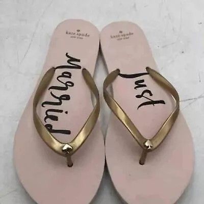 NEW Kate Spade Pink And Gold Married Bridal Party Flip Flop Sandals - Women's 10