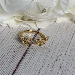 Gold Plated Multicolor  Crystal Angel Wings Ring