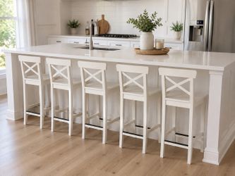 Set of 5 White Counter Height Bar Stools with X-Back Design
