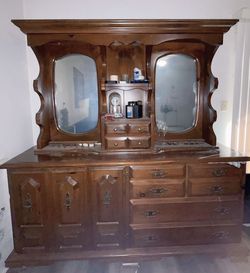 Solid Wood Vintage Dresser with Mirrors. Gorgeous Statement Piece.