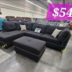 BRAND NEW 3PCS REVERSIBLE SECTIONAL SOFA SET WITH OTTOMAN AND ACCENT PILLOW INCLUDED $549