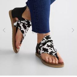 Angelika Hooded Cow Print Sandals Canvas