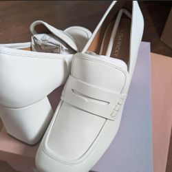 White Block Heel Loafers - Brand New! 