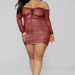 Fashion Nova Curvy Maura Mesh Wine Dress 