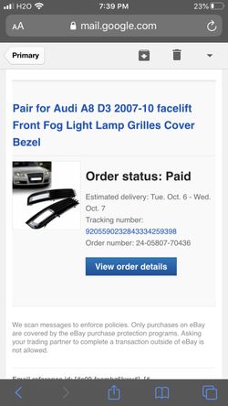 2008 Audi A8 fog light cover / lower front bumper grill