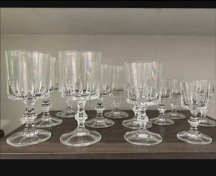 Vintage Clear Faceted Glass Goblets Set of 12