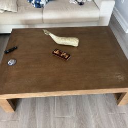 Large Square Oak-Finish Coffee Table - Modern Minimalist