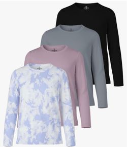 4-Pack Mediun Girls Long Sleeve Crew Neck Shirts