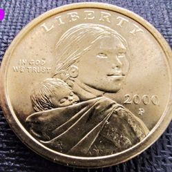 2000-P Sacagawea Gold Tone $1.00 Coin Very Good Circulated Condition.