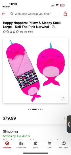 Happy Nappers: Pillow & Sleepy Sack:  - Neil The Pink Narwhal