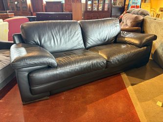 Black Leather Sofa with Low Profile Arms