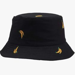 Banana Embroidered Bucket Hat Black Fisherman Hat Beach Cap Fruit Summer unisex  This Banana Embroidered Bucket Hat in black is a stylish and fun acce