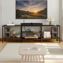 HOOBRO TV Stand with Power Outlets to 75 Inches, TV Console Table with Open Storage Shelves Cabinet,