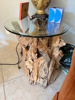 Pottery Barn wood and glass side table