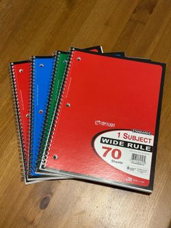 4 New Spiral Notebooks – Wide Rule 70 Sheets