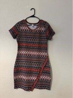 Bongo Geometric Tribal Print Short Sleeve Dress - Size XL
