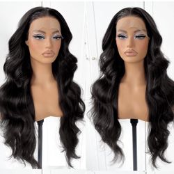 Glueless Synthetic Lace Front Wig Preplucked Ready to Wear Go 26 inch Long Body Wave Lace Front Wigs   63D