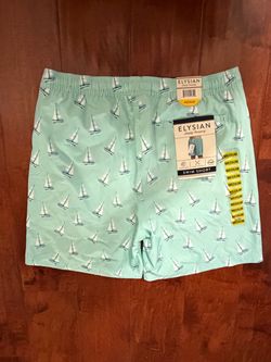 Elysian Supply Co Men’s Sailboat Swim Trunks Aqua Blue Medium NWT UPF 50