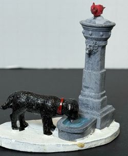 Dog at Fountain Resin Figurine with Cardinal