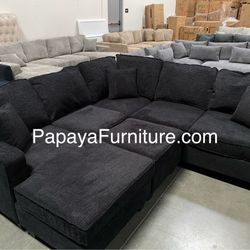 New 113” Chennile Sectional Couch, U-Shaped Sectional Sofa, Couch, Sectionals, Sectional And Ottoman, Couch, Black Sectional, Reversible Chaise Sofa
