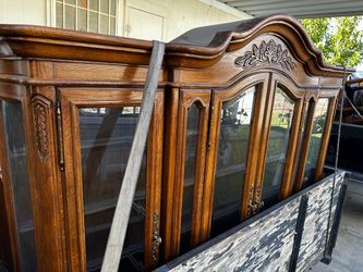Large Carved Oak China Cabinet with Glass Doors