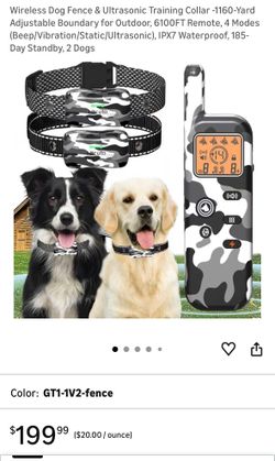 New. Wireless Dog Fence & Ultrasonic Training Collar -1160-Yard Adjustable Boundary for Outdoor, 6100FT Remote, 4 Modes (Beep/Vibration/Static/Ultraso