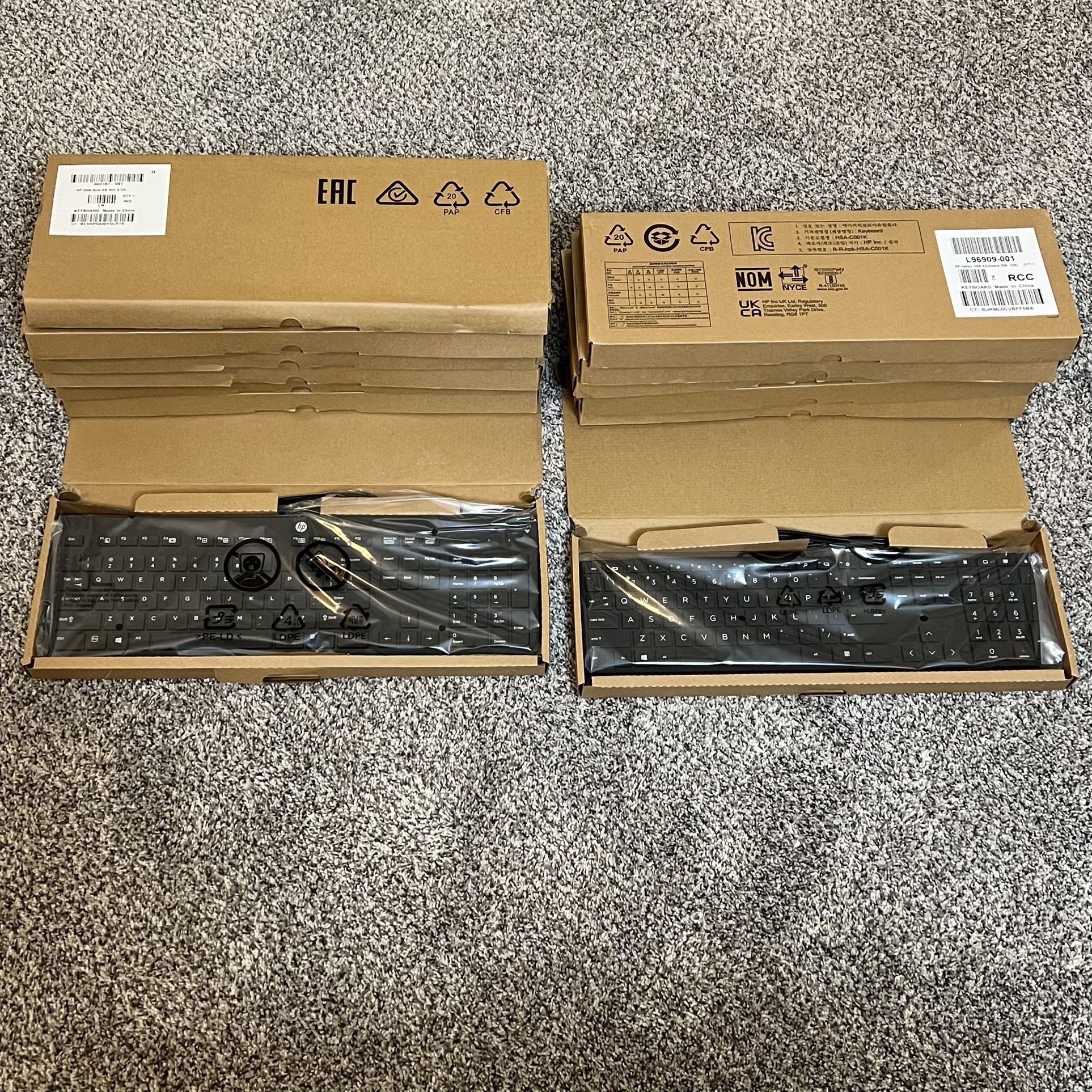 $5 each - Brand New HP Standard Wired USB Keyboards with Quiet Keys, Adjustable Slope, slim profile