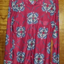 Men's Vintage 70's Enro Red Long-Sleeve Button Down Shirt Medium 